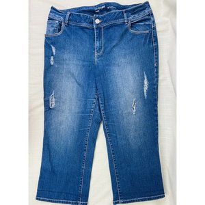 Lane Bryant Genius Fit Capris Womens 16 Distressed Mid Rise Medium Wash Big Butt